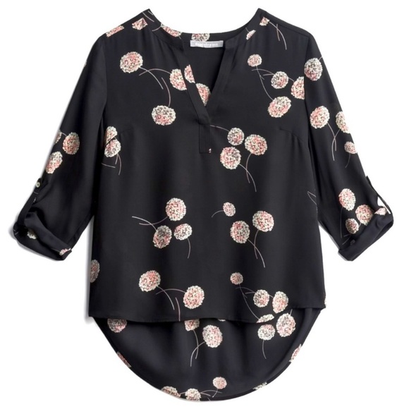 BLACK RAINN Black Floral V Neck‎ Blouse 3/4 Sleeves Semi Sheer Dark Feminine L - Picture 2 of 16